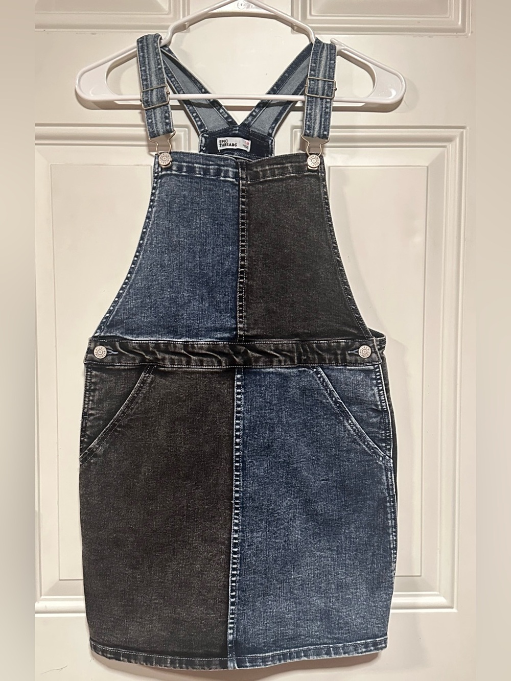Epic Threads Two-Tone Denim Overall Dress - Black & Blue